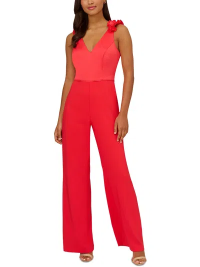 Adrianna Papell Womens Satin Sleeveless Jumpsuit In Red