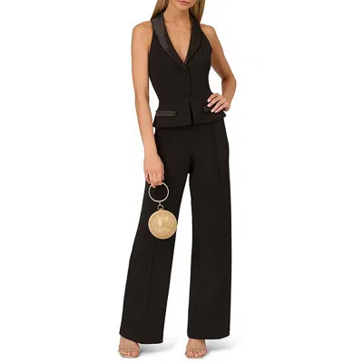 Adrianna Papell Womens Satin Trim Polyester Jumpsuit In Black