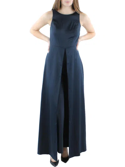 Adrianna Papell Womens Satin Wide Leg Jumpsuit In Blue
