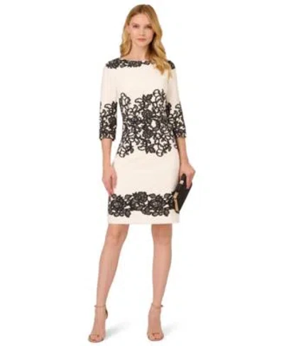 Adrianna Papell Womens Scroll Lace Boat Neck Short Dress In White