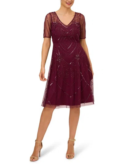 Adrianna Papell Womens Sequin Beaded Cocktail And Party Dress In Red