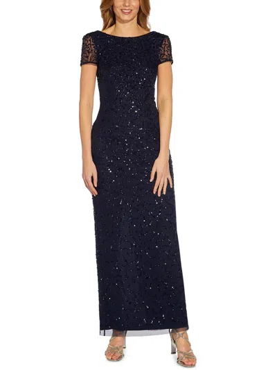 Adrianna Papell Womens Sequined Long Evening Dress In Blue