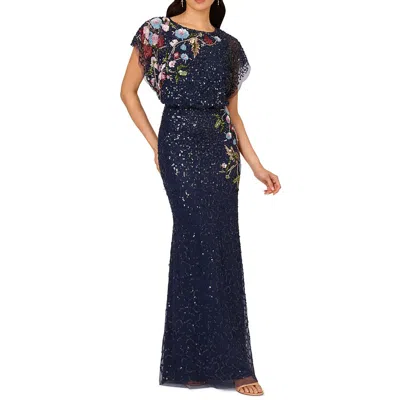 Adrianna Papell Womens Sequined Manmade Evening Dress In Blue