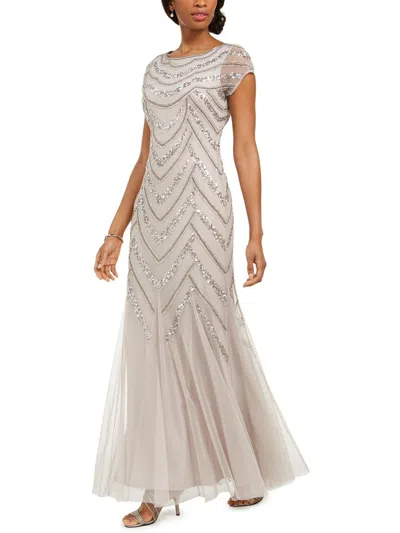 Adrianna Papell Womens Sequined Maxi Evening Dress In Beige