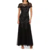 Adrianna Papell Womens Sequined Maxi Evening Dress In Black