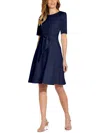 ADRIANNA PAPELL WOMENS TIE FRONT KNEE FIT & FLARE DRESS