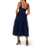Adrianna Papell Mesh Overlay Tiered Midi Cocktail Dress In Blue