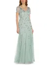 Adrianna Papell Womens V-neck Beaded Evening Dress In Multi