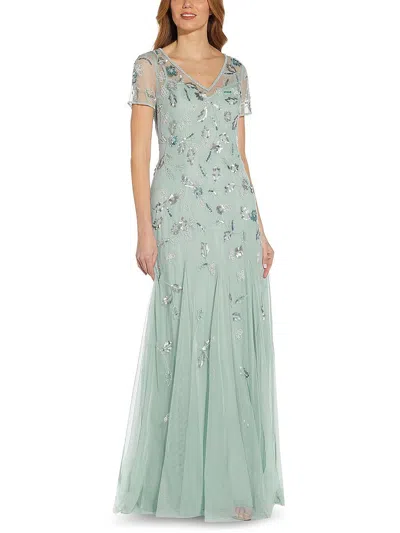 Adrianna Papell Womens V-neck Beaded Evening Dress In Multi