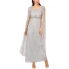 Adrianna Papell Womens V-neck Cape Evening Dress In Grey