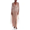 Adrianna Papell Beaded Sequin Long Sleeve Cape Overlay Column Gown In Multi