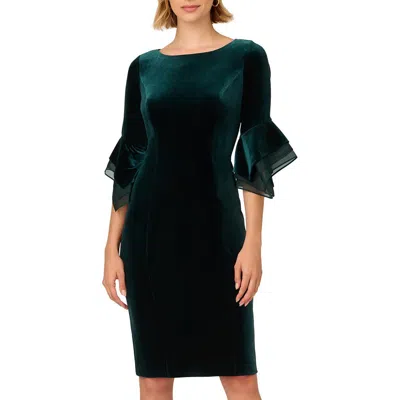Adrianna Papell Womens Velvet Bell Sleeve Cocktail And Party Dress In Hunter