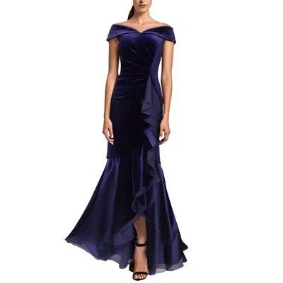 Adrianna Papell Womens Velvet Off-the-shoulder Evening Dress In Blue