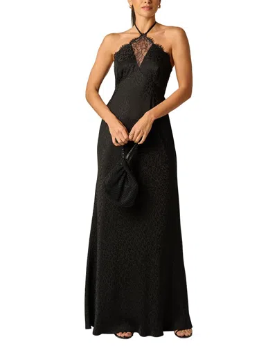 Adrianna Papell Woven Jacquard Long Dress In Black