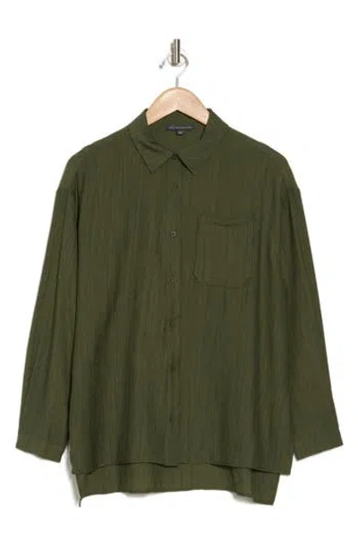 Adrianna Papell Woven Tunic Button-up Shirt In New Green