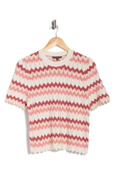 Adrianna Papell Zigzag Short Sleeve Pointelle Sweater In Multi