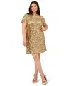 Adrianna Plus Size Beaded Mesh Short Sleeve Dress In Gold