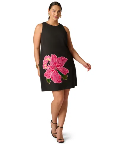 Adrianna Plus Size Crewneck Mini Dress In Black