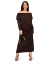 Adrianna Plus Size Off-the-shoulder Cocktail Dress In Brown
