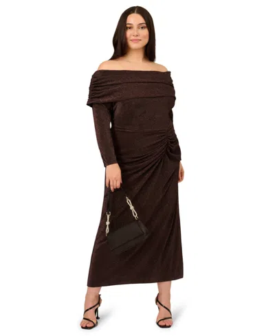 Adrianna Plus Size Off-the-shoulder Cocktail Dress In Brown