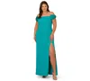 Adrianna Plus Size Off-the-shoulder Column Gown In Blue