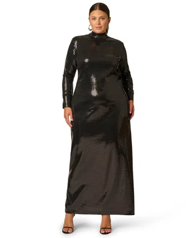 Adrianna Plus Size Sequin Open-back Cutout Long Dress In Black