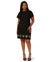 Adrianna Plus Size Women's Beaded Knit Crepe Sheath Dress In Black