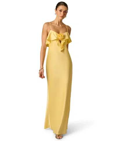 Adrianna Stretch Satin Long Dress In Yellow