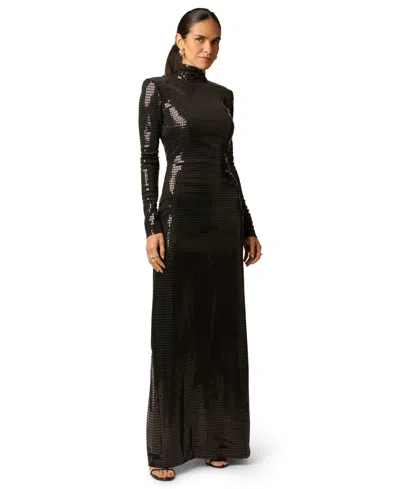 Adrianna Women's  Evening Open-back Sequin Long-sleeve Gown In Black