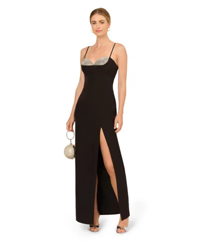 Adrianna Women's Crepe Sweetheart-neck Sleeveless Gown In Black