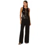 Adrianna Women's Crew Neck Sequin Bodice Wide-leg Jumpsuit In Black