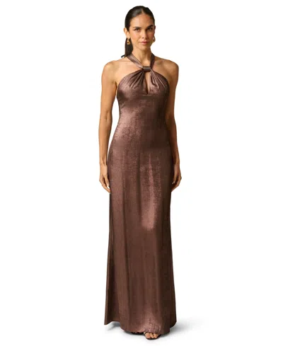 Adrianna Women's Foiled Chiffon Long Dress In Espresso