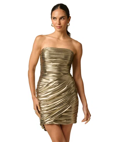 Adrianna Women's Foiled Jersey Mini Dress In Black,gold