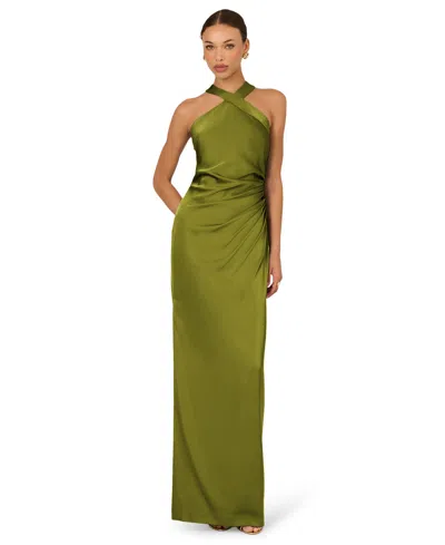 Adrianna Women's Halter Neck Maxi Dress In Jungle Olive