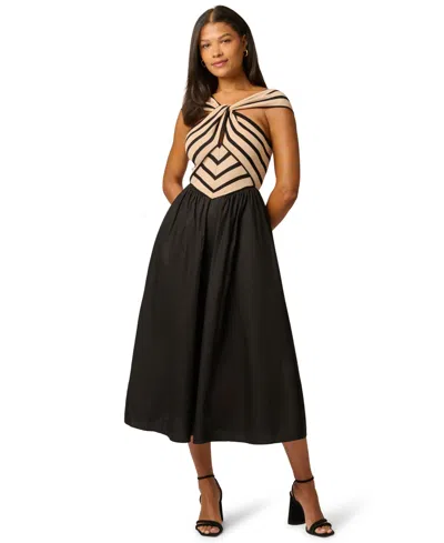 Adrianna Women's Halter-neck Stretch Midi Dress In Black,ecru