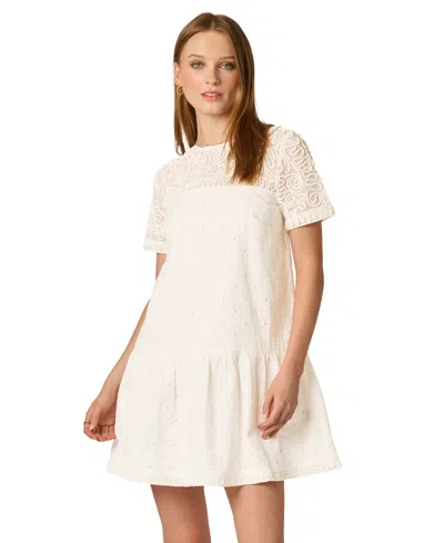 Adrianna Women's Illusion Embroidered Short-sleeve Shift Dress In White