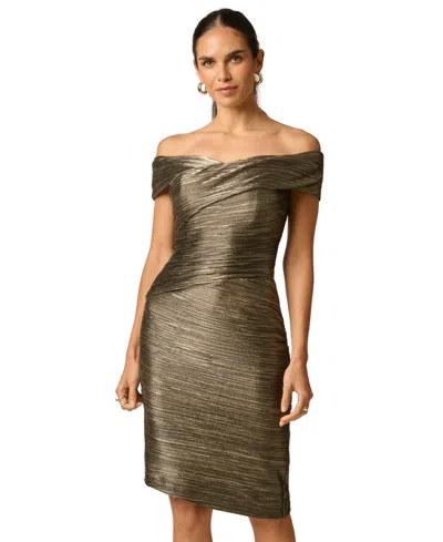 Adrianna Women's Off-the Shoulder Neck Dress In Black,light Gold