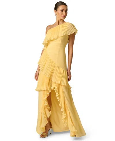 Adrianna Women's One-shoulder Chiffon High Low Gown In Yellow