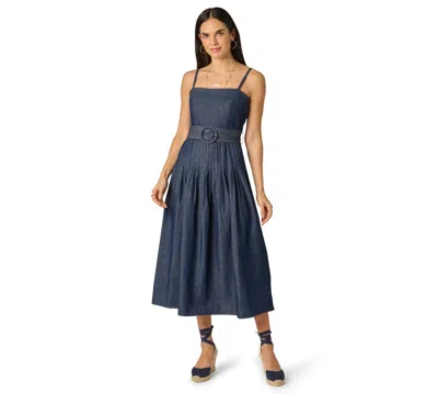 Adrianna Women's Pintucked Square Neck Cotton Denim Midi Dress In Blue