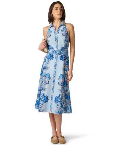 Adrianna Women's Printed Halter Neck Shirt Dress In Blue