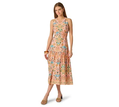 Adrianna Women's Printed Sleeveless Crewneck Petal Trim Midi Dress In Multi