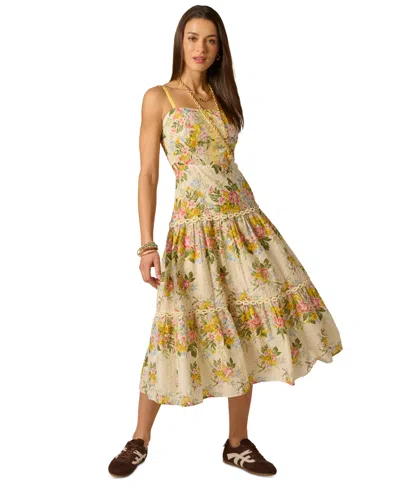 Adrianna Women's Printed Square Neck Midi Dress In Black