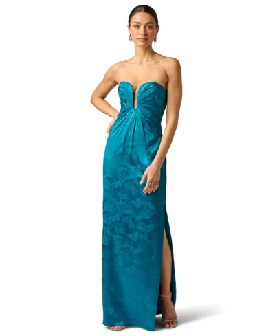 Adrianna Women's Printed Strapless Pleated Dress In Blue