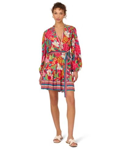 Adrianna Women's Printed V-neck Short Dress In Multi