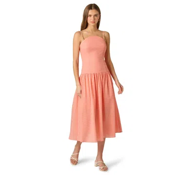 Adrianna Women's Seersucker Square Neck Midi Dress In Orange