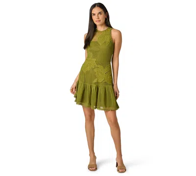 Adrianna Women's Sleeveless Halter Neck Cotton Mini Dress In Green