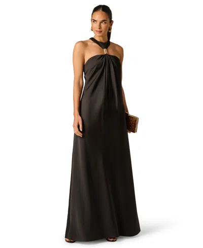 Adrianna Women's Stretch Halter Neck Ball Gown In Black