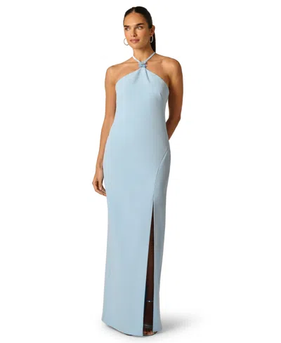 Adrianna Women's Stretch Halter Neck Ball Gown In Blue