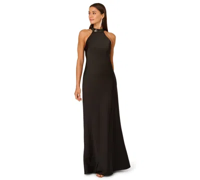 Adrianna Women's Stretch Satin Long Dress In Black