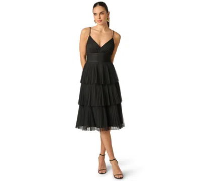 Adrianna Women's V-neck Mesh Midi Dress In Black